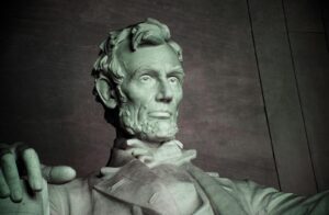 Detailed view of the Abraham Lincoln statue at the Lincoln Memorial, Washington D.C.