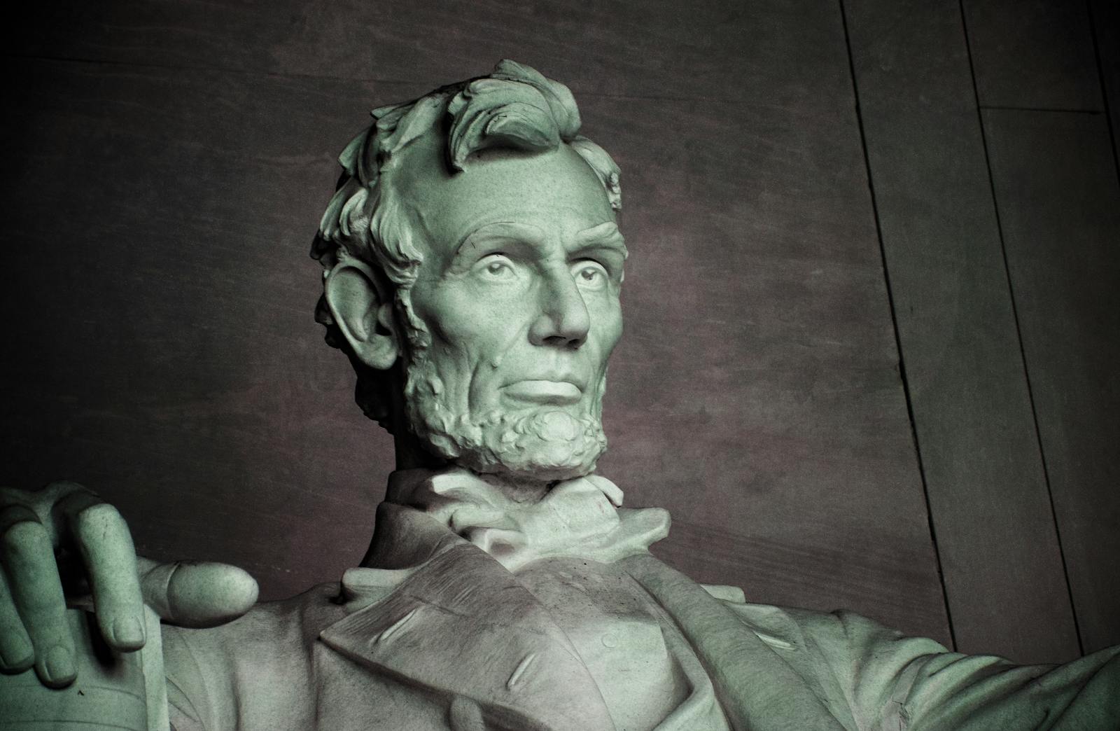 Detailed view of the Abraham Lincoln statue at the Lincoln Memorial, Washington D.C.