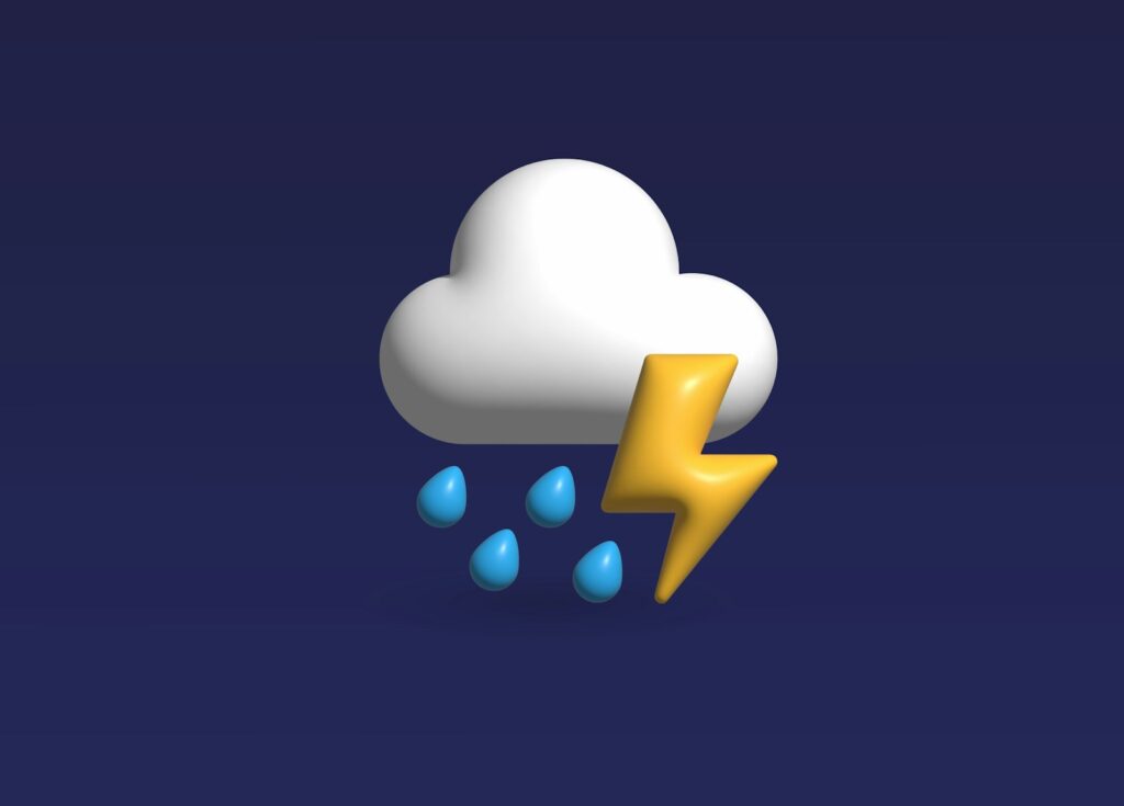 a cloud with a thunder and rain coming out of it